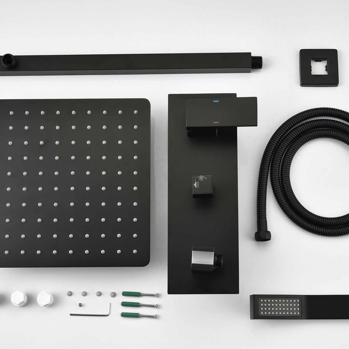 Brass Matte Black Shower Faucet With Shower System, 10 Inch Shower Head And Handheld Spray Bathroom Deluxe Faucet Combination