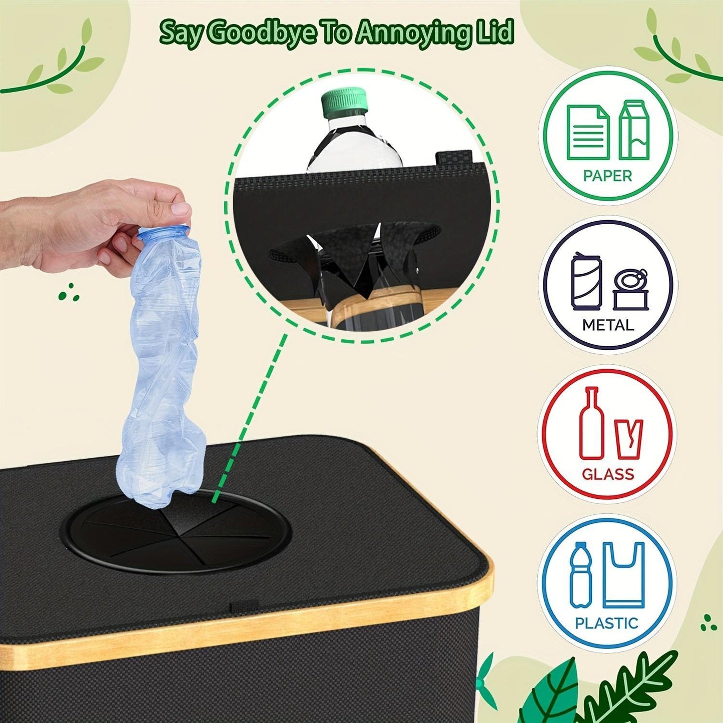 Kitchen  Recyclable Trash Can 26 Gallons Removable Reusable Inner Bag With Lid Bottle Plastic Waste Kitchen Trash Can