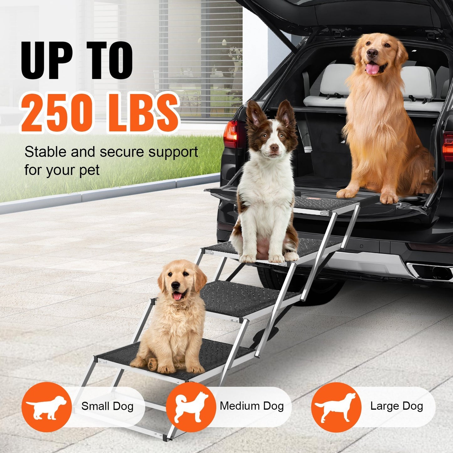 VEVOR Dog Stair For Cars 4-step Folding Dog Steps Aluminum Loads Up To 250 Lbs