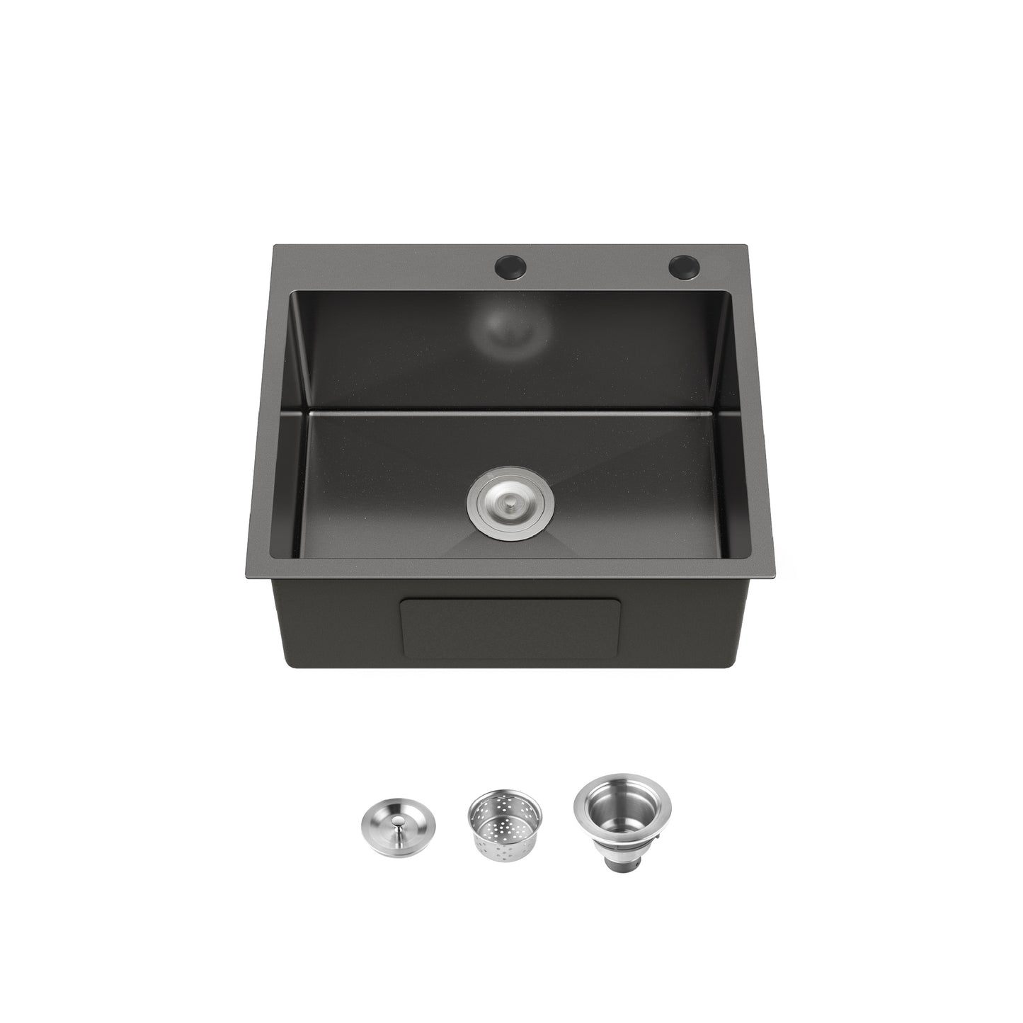 Stainless Steel Kitchen Sink, Single Bowl, Undermount Handmade Sink In Black, With US Standard Drain And Hook, LS-SSBL02