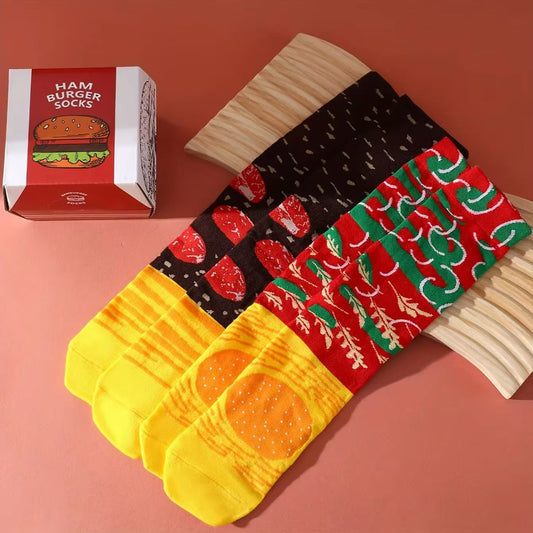 Straight High Trendy Socks Cotton Cartoon Hamburger Fries