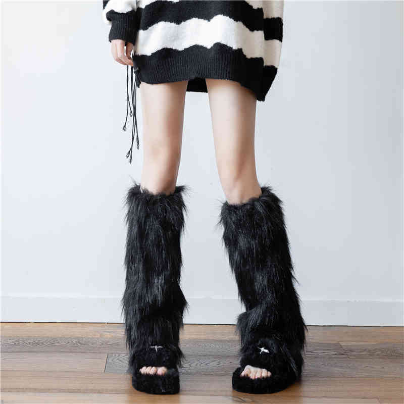Warm White Tube Leg Warmer Fur Foot Sock