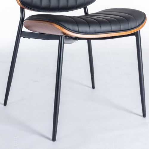 Dining Chairs Set Of 2 Mid Century Modern Retro Faux Leather Chair With Walnut Bentwood Back Upholstered Seat Metal Legs Adjustable Foot For Kitchen Dining Room Chairs