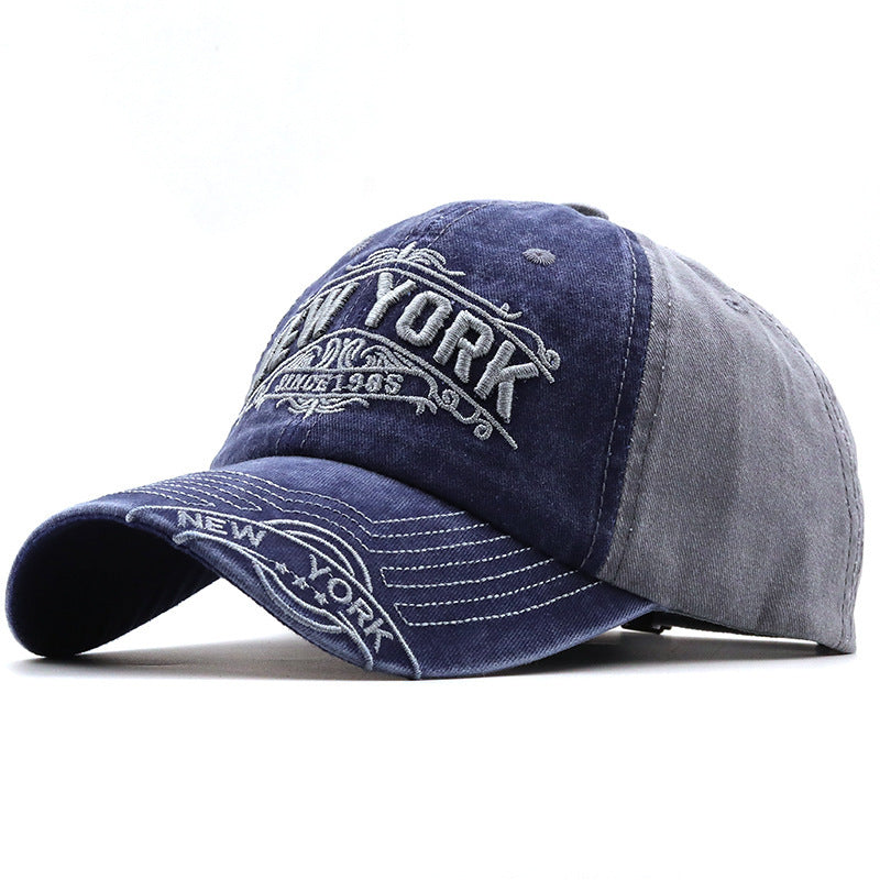 NEW YORK Big Alphabet Embroidery Baseball Cap Washed Distressed Peaked Cap