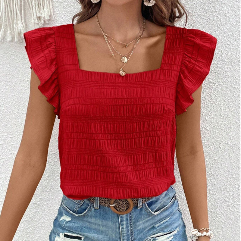 Women's Square Neck Ruffled Sleeve Short-Sleeve Blouse Vacation Casual Summer Top