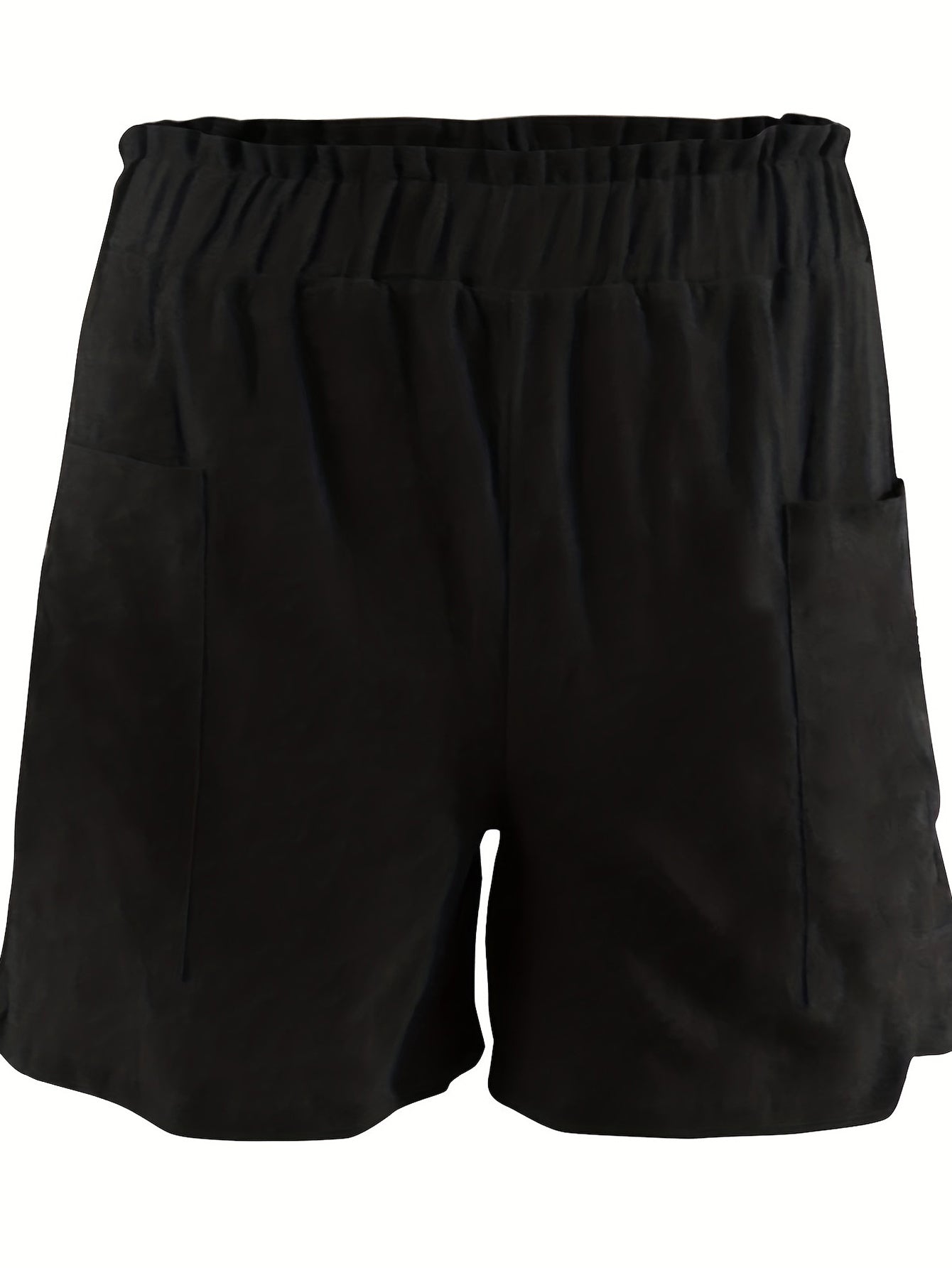 Plus Size Women's Loose Wide Leg Cotton Material Pocket Solid Elastic High Waist Shorts