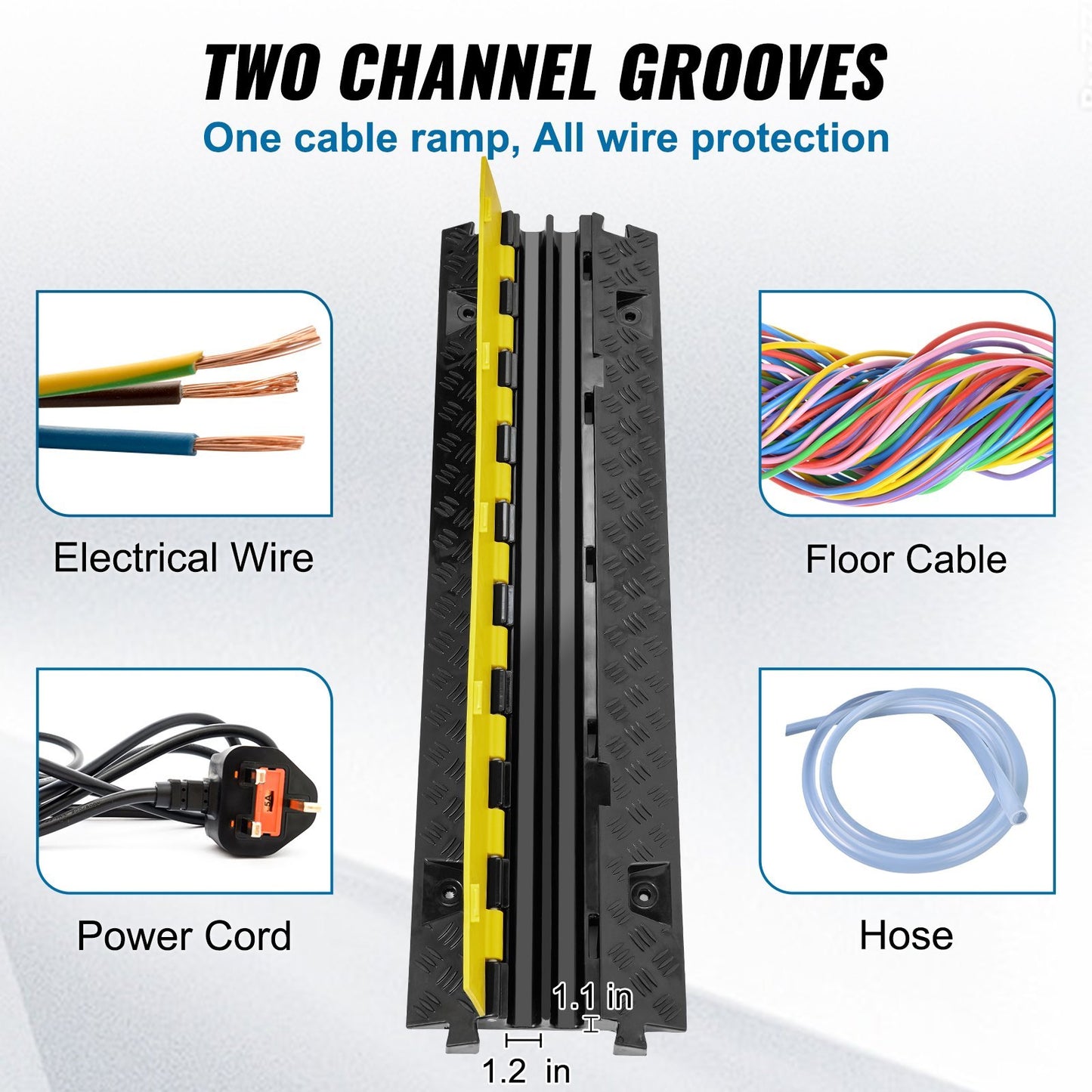 VEVOR 2 Channel Cable Protector Ramp 22000 Lbs Load TPU Wire Cable Cover Ramp