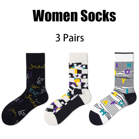 3 Pairs Women Colorful  Socks  Crew Athletic Hiking Wicking Anti Blister Cushioned Anti-odor And Breathable For Running Hiking Cycling Fitness