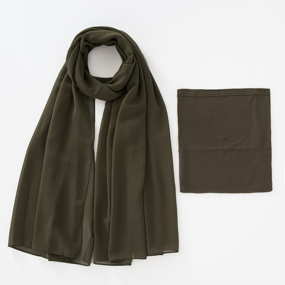 Modal Breathable Elastic Bucket Hat With Pearl Chiffon Scarf Headcloth