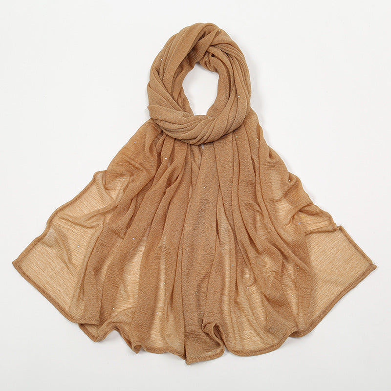 Hemp Wrinkle Starry Hot Rhinestone Headscarf Female Pleated