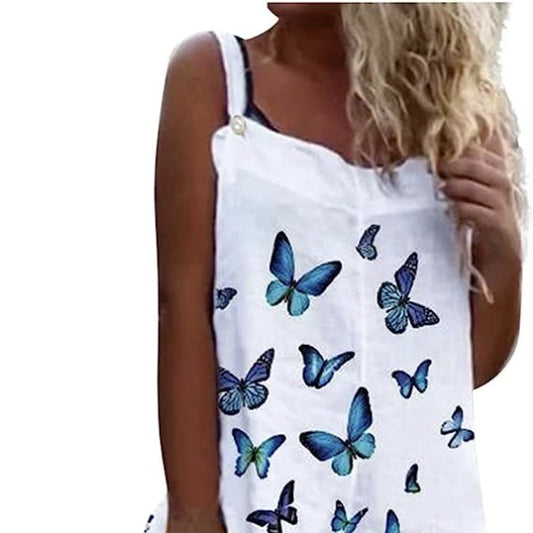 Ladies' Butterfly Printed Button Detail Casual Style Overalls