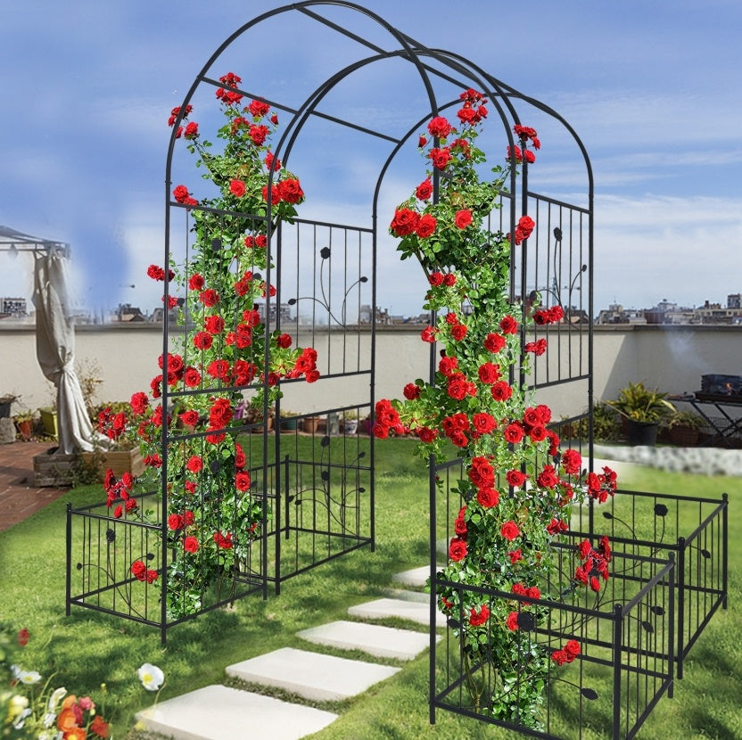 Metal Garden Arch With Plant Stands 79.5W X 86.6H Climbing Plants Rose Support