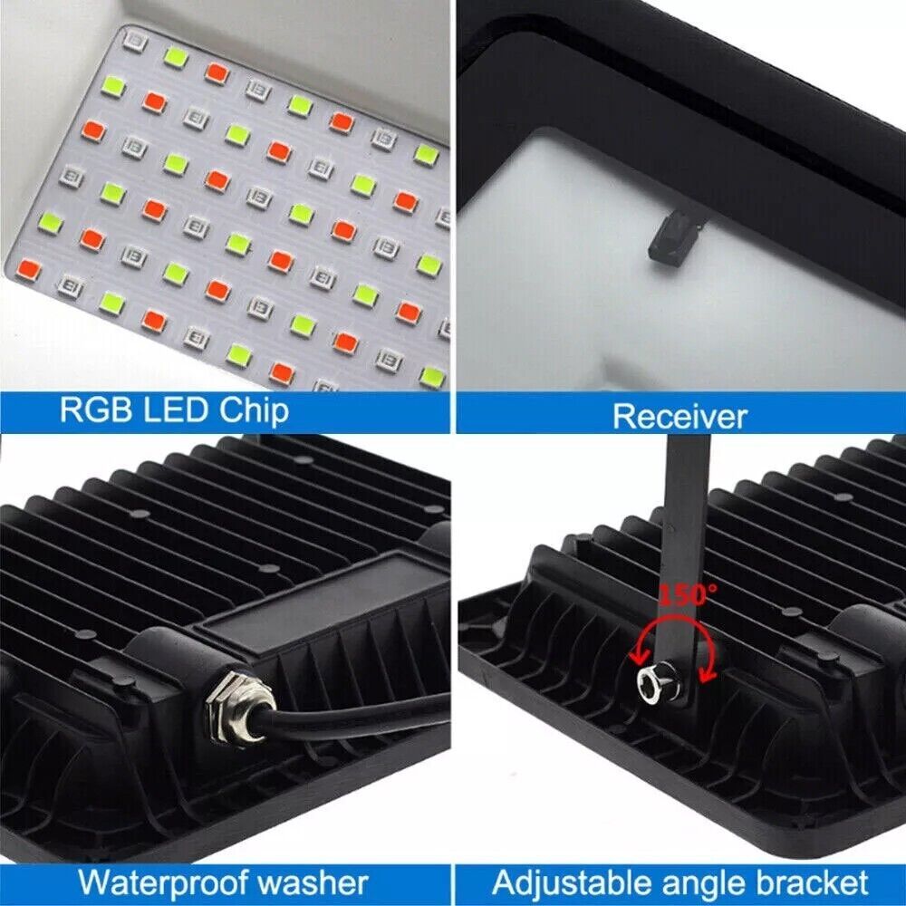 50W RGB LED Flood Light Spotlight 16 Colour Changing Garden Yard Outdoor Lamp UK