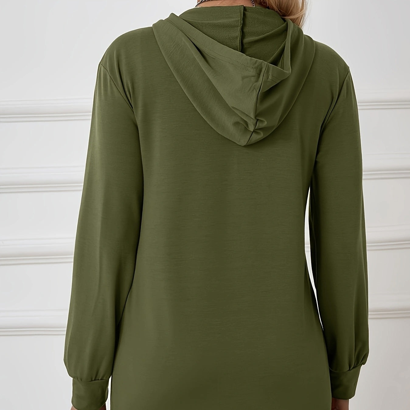 Women's Military Green Casual Sports Hooded Sweatshirt With Drawstring Zipper Jacket, Lightweight Top