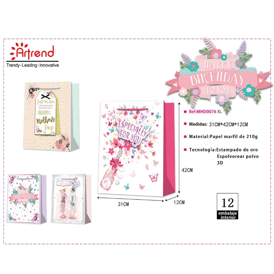 12-pack Small Fresh Plant Flower Printed Handbag With Gift Packaging For Mother's Day And Birthday Party Gift Bag