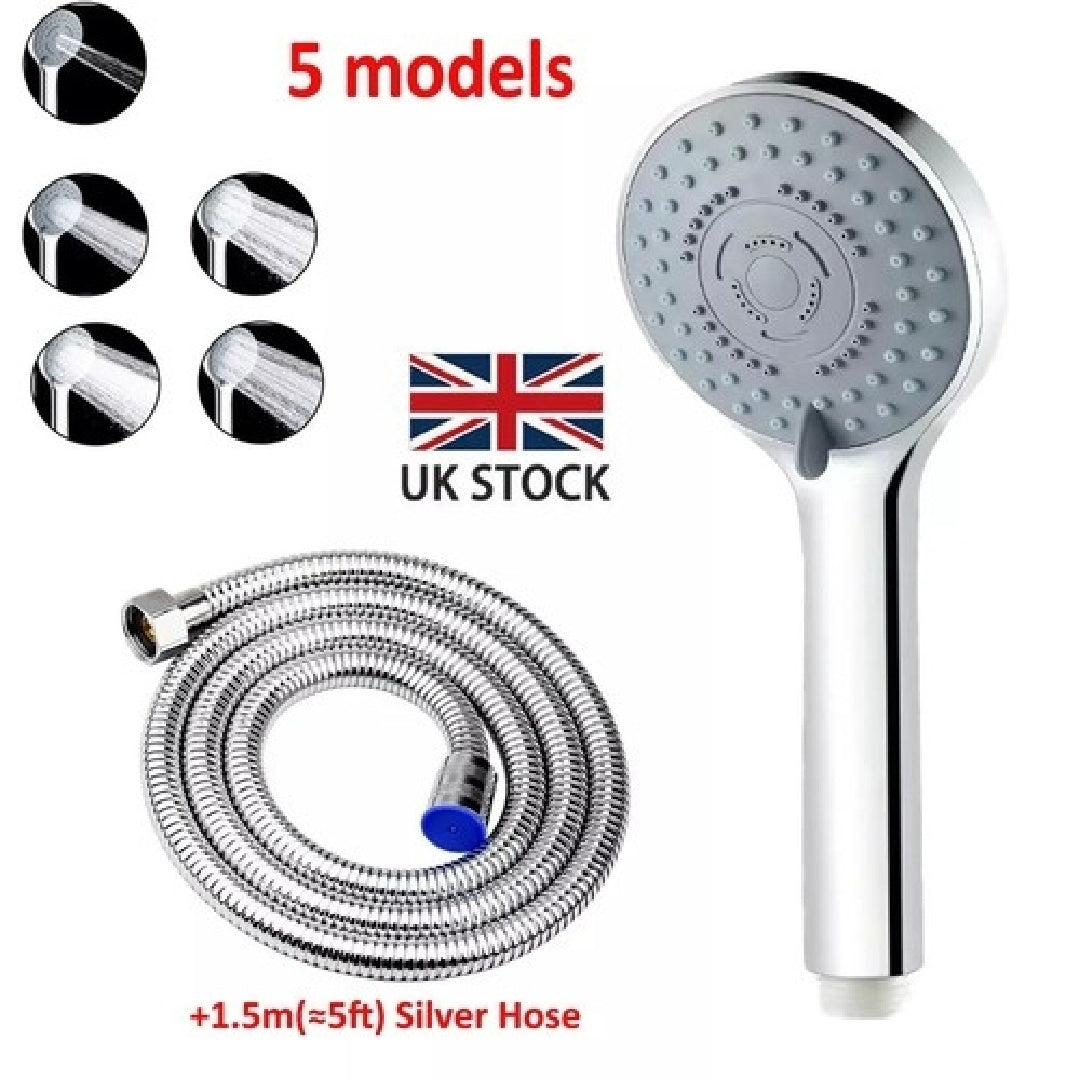 5-Mode Shower Head - High Pressure Handset, Large Chrome, Water Saving Bath Head