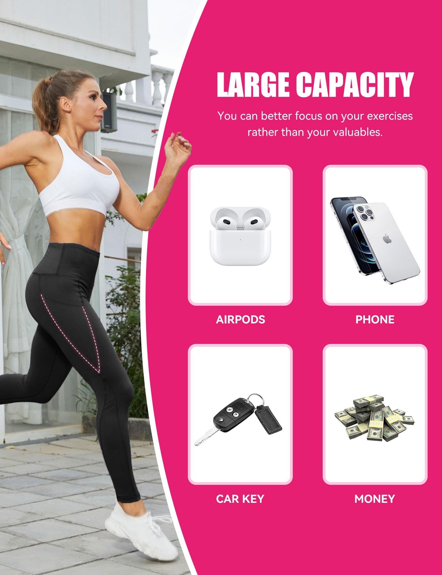 Yoga Pants - Cropped High-waisted Diagonal Pockets Printed With White Ash