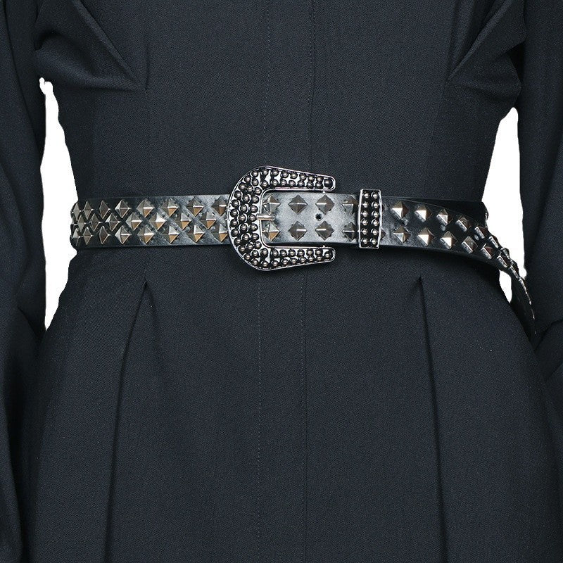 Low Waist Belt Square Bead Rivet PU Bullet Belt