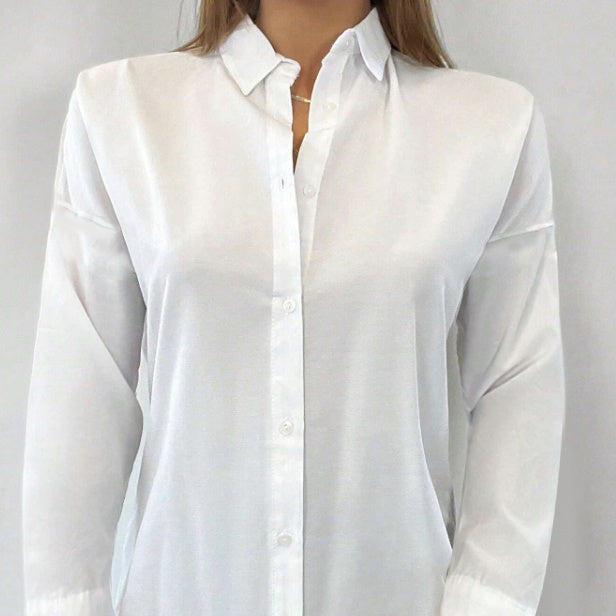 Ladies' Solid Color Button Versatile Elegant Lapel Long Sleeved Shirt Top