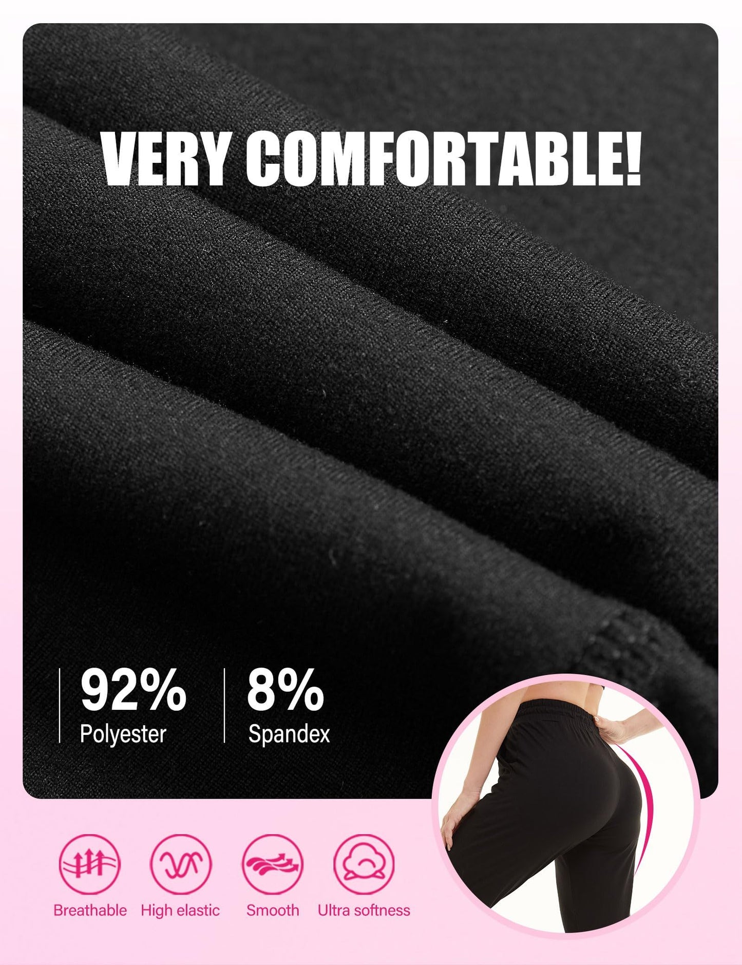 Sweatpants - 3 New Cropped Black, Dark Crimson, Medium Bean Paste