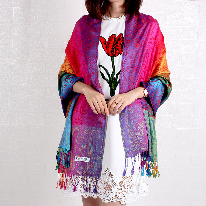 Tassel Jacquard Cotton Linen Large Scarf Air Conditioning Shawl