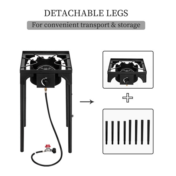 Outdoor Camp Stove High Pressure Propane Gas Cooker Portable Cast Iron Patio Cooking Burner Single Burner 75000-BTU