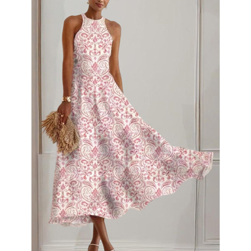 Womens Summer Halter Dress Casual Loose Boho Floral Sundresses Flowy Beach Vacation Outfits