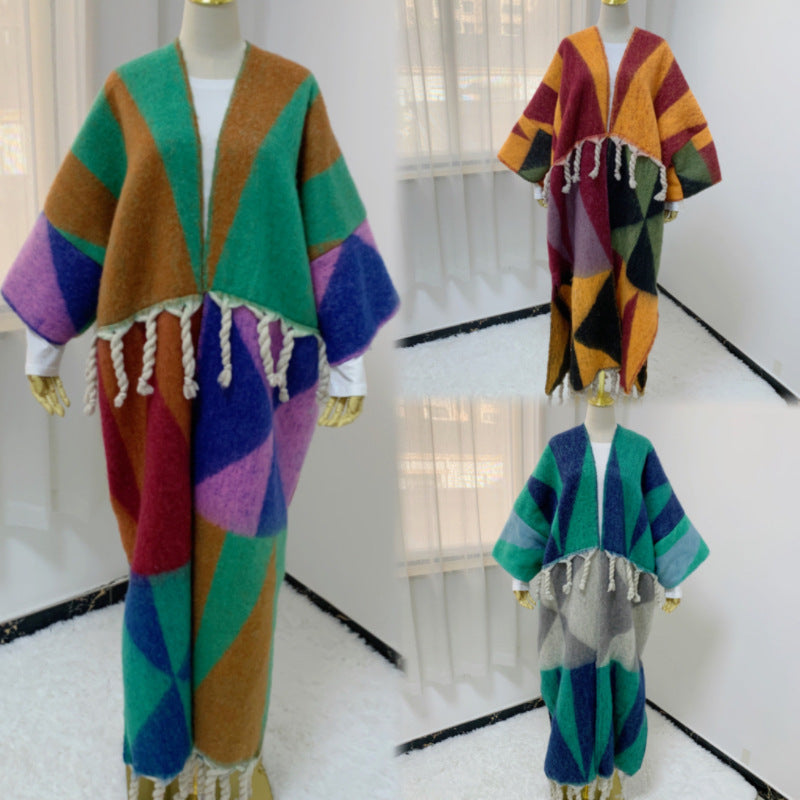 RETRO Geometric Double-sided Color Matching Robe For Women