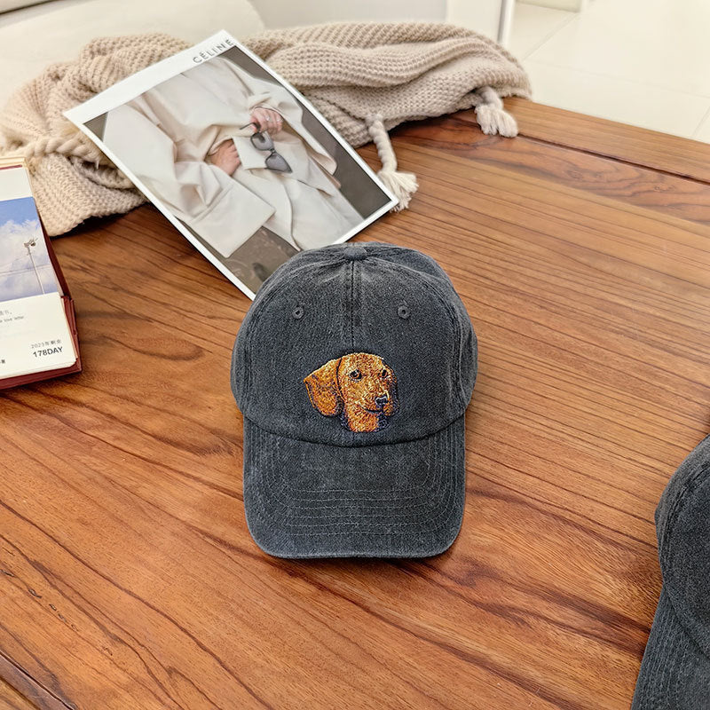 Men's Heavy Industry Washed Blogger Dog Pattern Peaked Cap