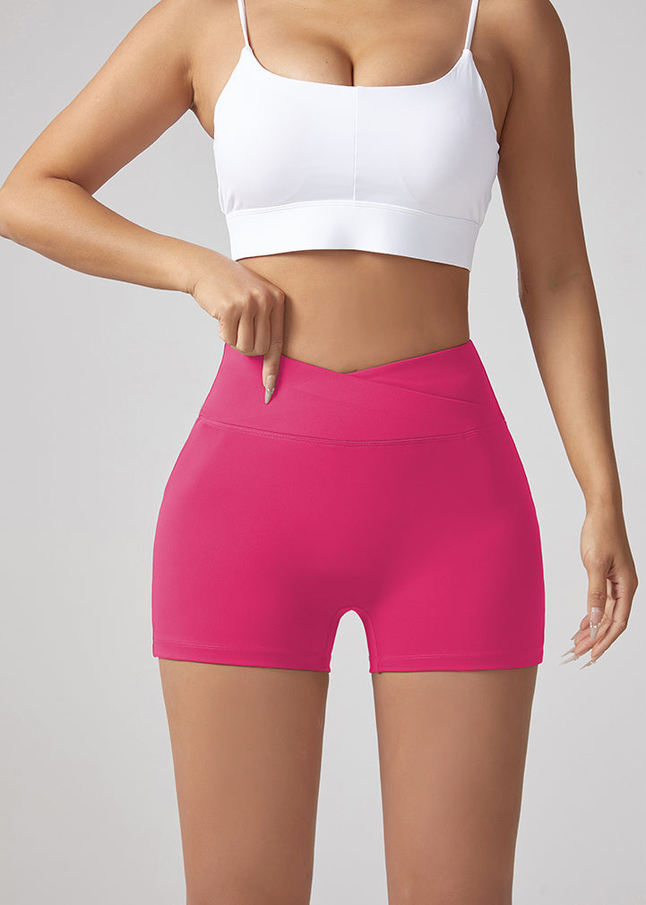 V-waist Stretch Yoga Workwear, Pocket Button Tight Pants, Women's Peach Hip Running And Fitness Shorts