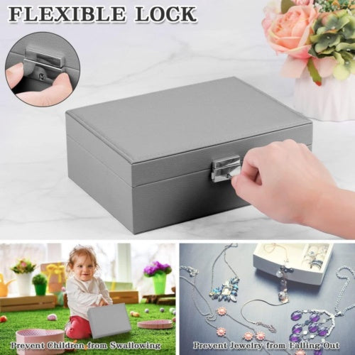 2 Layer Grey Jewellery Box Organizer Rings Necklaces Jewellry Storage Case Box