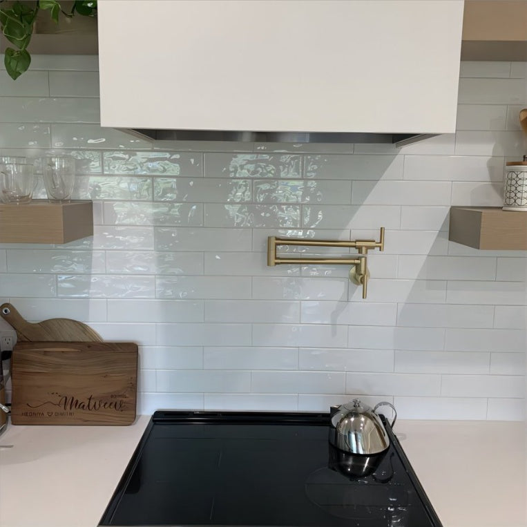 Gold Pot Filler Faucet Wall Mount Kitchen Folding Faucet With Double Joint Swing Arms, Two Handle Design