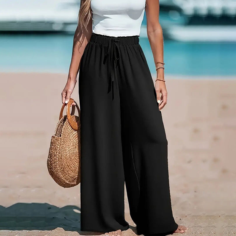 Women's Elastic High Waist Wide Leg Pants, Casual Loose Fit Trousers For Business & Everyday Wear