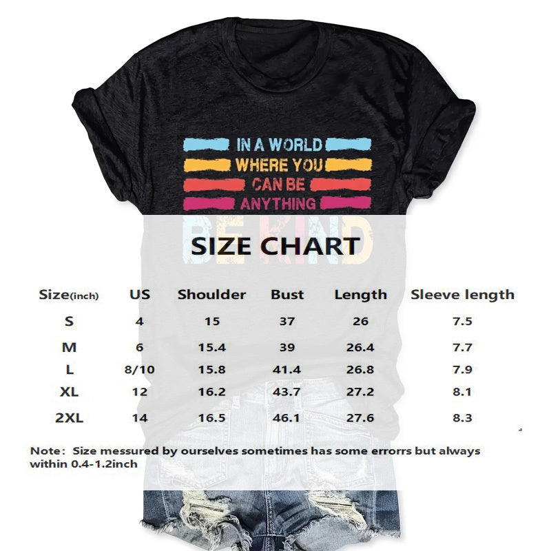 Women's Colorful Letter Print Round Neck Tee - Summer Casual T-Shirt