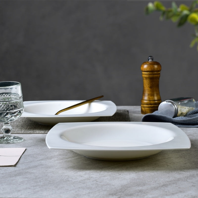 6-piece Set Of White Bone China 9.5-inch Square Soup Plate