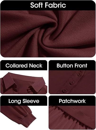 Fisoew Womens Oversized Sweatshirt Dress Long Sleeve V Neck Patchwork Casual Pullover Tops Loose Fit Mini Dresses