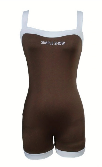 Women's Vest Style Contrasting Color Positioning Print Tight Fitting Figure, Sweet And Cool Spicy Girl Style Jumpsuit