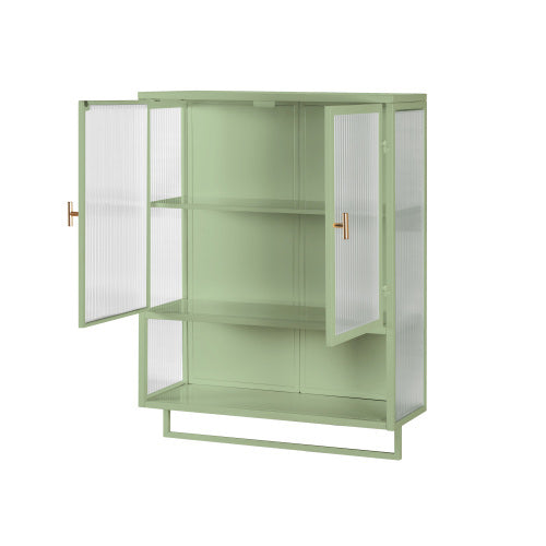 Glass Door Modern Two-door Wall Cabinet, Wall Cabinet With Characteristic Woven Pattern, Green Unavailable Platforms- Temu
