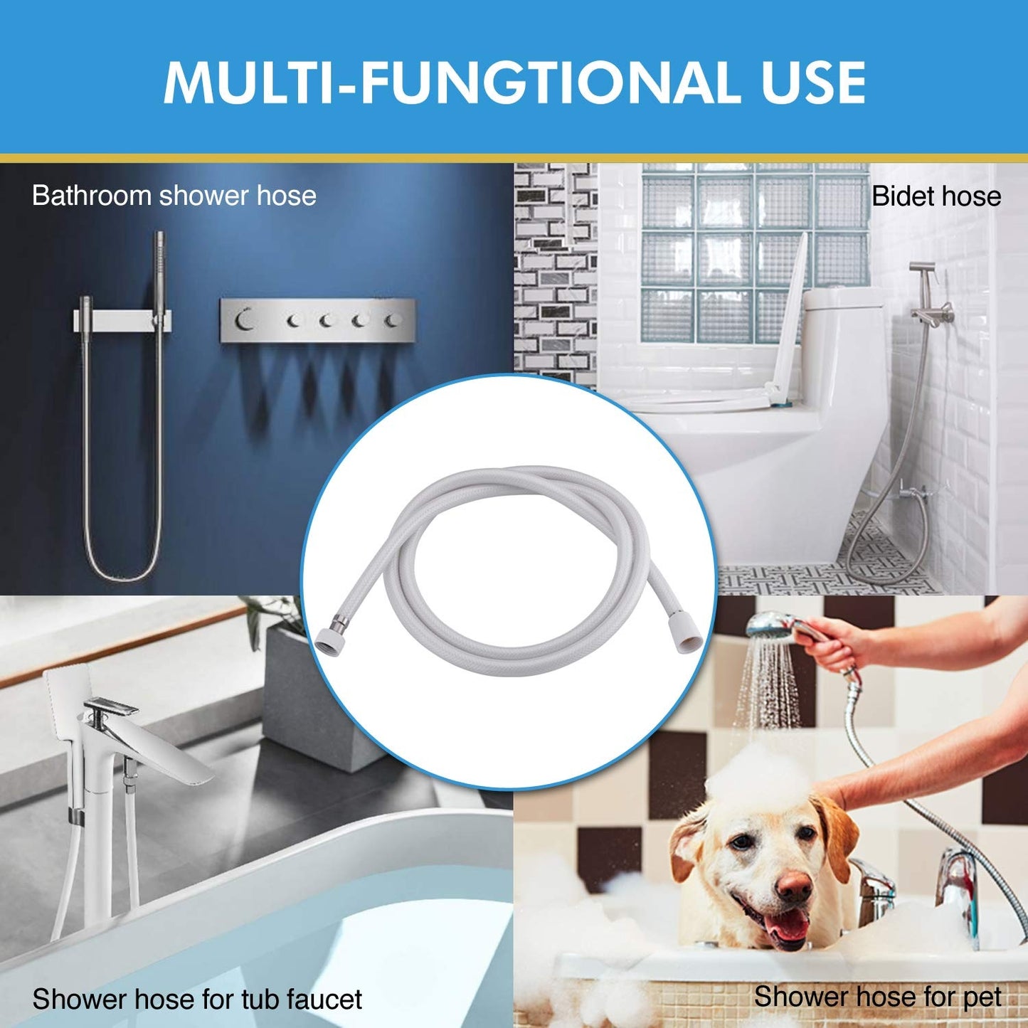 59 Inch Extra Long Smooth Handheld Shower Hose - Cannot Be Shipped On Weekends, Please Order With Caution