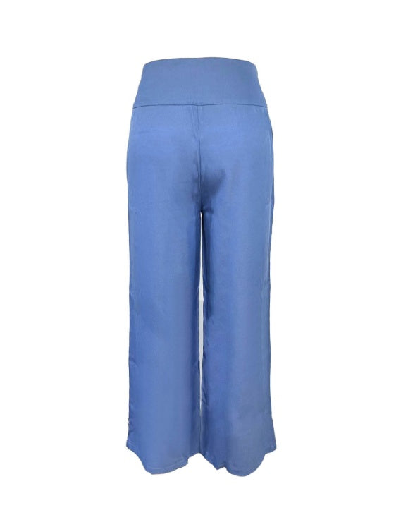 Ladies' Solid Color Button Design Fashionable Casual Pants