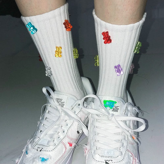 Colorful Cute Bear Three-dimensional Soft Candy Cotton Sports Mid-calf Socks