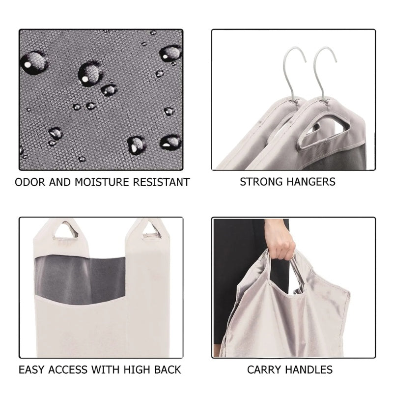 Hanging Laundry Hamper Bag For Closet Heavy Duty Hanging Hamper Closet Laundry Basket With 2 Strong Metal Hangers Space Saving Closet Organizer Beige