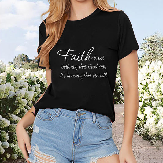 Women's Basic Round Neck Short Sleeve T-Shirt - Minimalist Letter Print, Casual Summer Tee