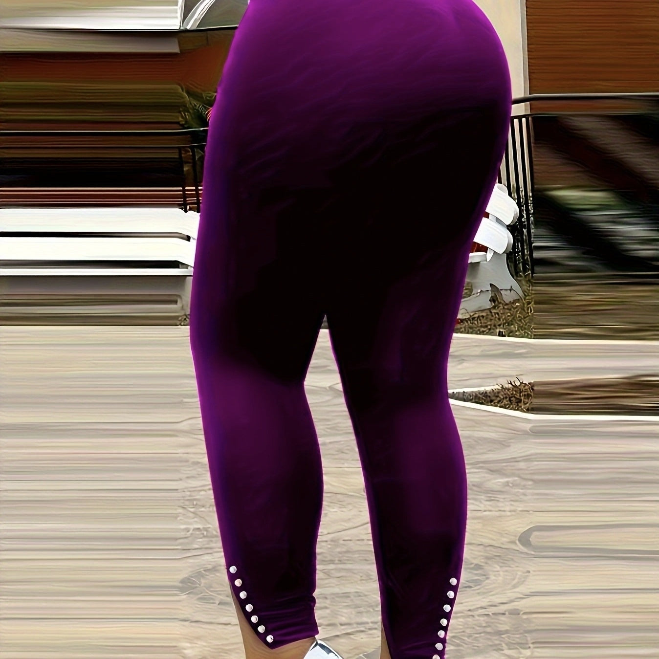 Ladies' Solid Color Fashionable High Waist Sexy Slim Fit With Eyelets Versatile Pants