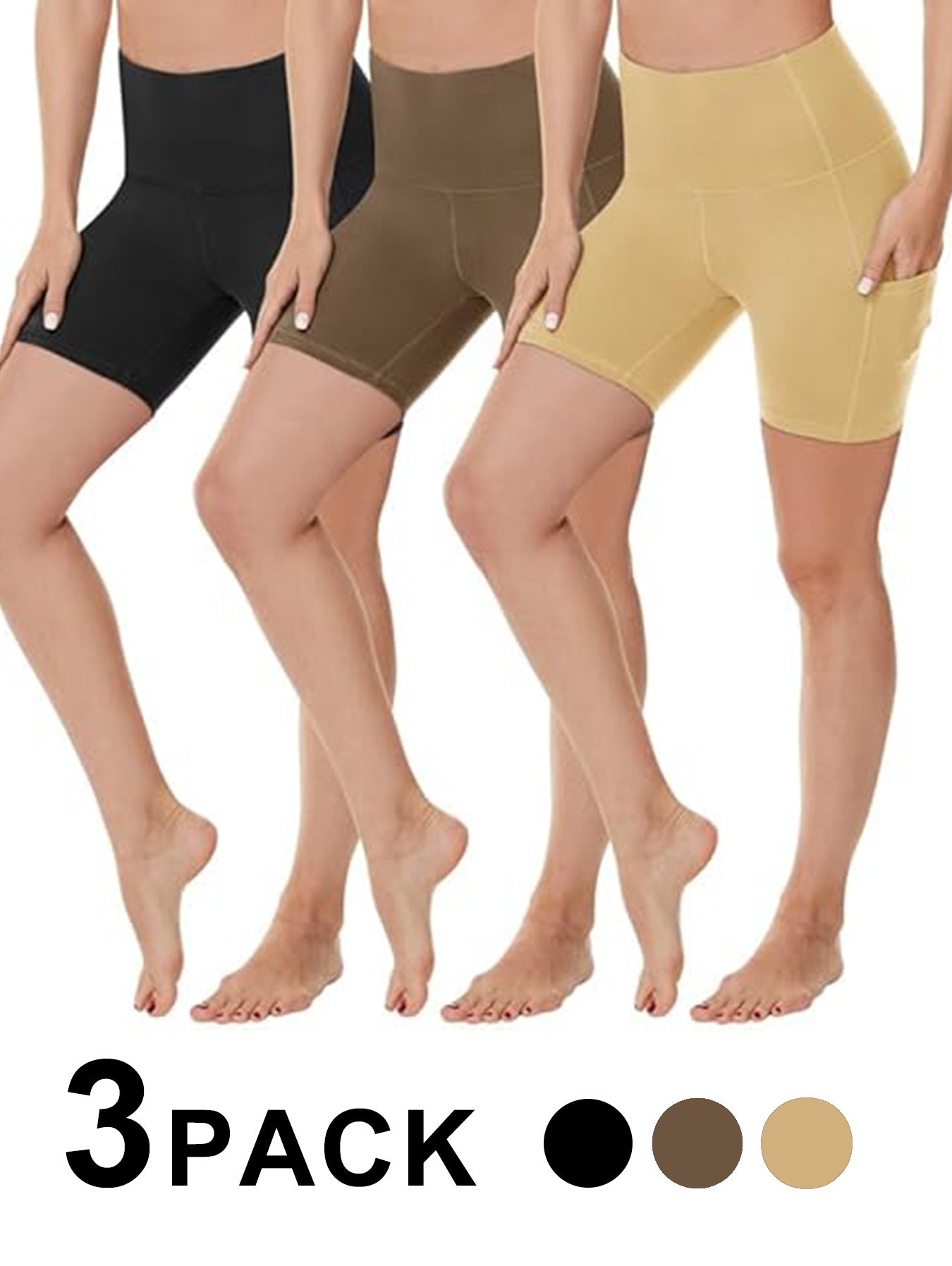 Yoga Pants - 3 Pairs Of 3 High-waisted Pants Black, Mocha, Warm Sand