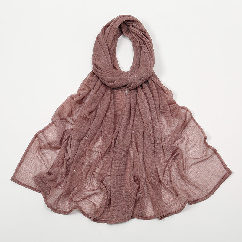 Hemp Wrinkle Starry Hot Rhinestone Headscarf Female Pleated