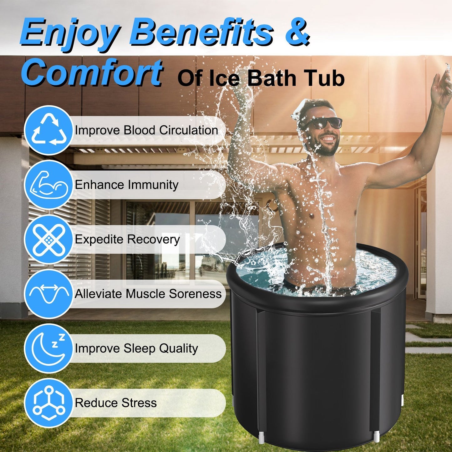 1Pc 97Gal Large Size Ice BathTub With Cover For Adults Athletes Recovery Cold Water Therapy Outdoor Portable Cold Plunge Tub 660LBS Load Capacity 33.46x33.46x29.52in
