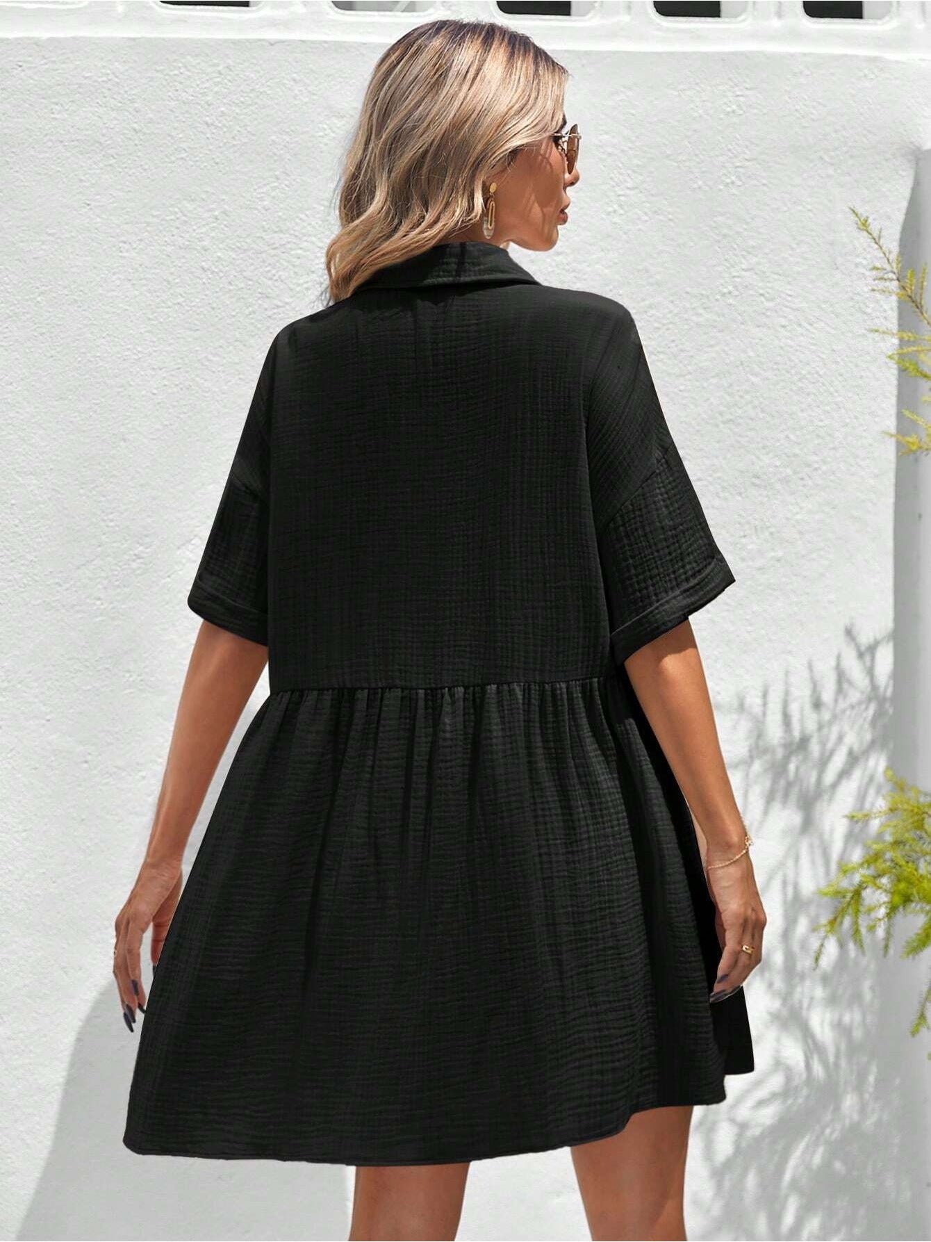 Women's Holiday Loose Solid Color Casual Summer Shirt Dress With Ruffles