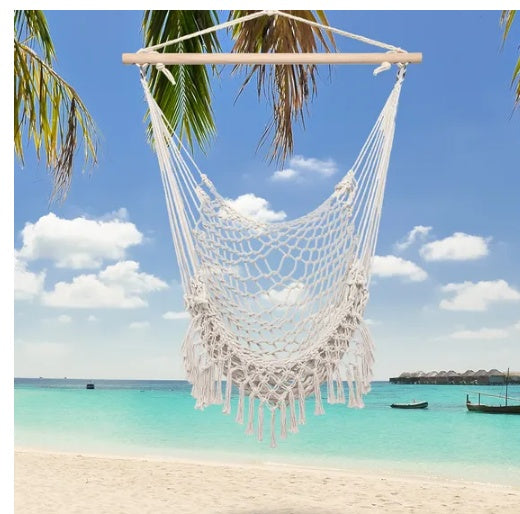 Cotton Rope Sling With Tassel Beige For Indoor