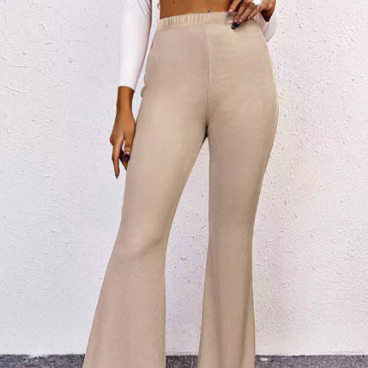 Women's High Waisted Pants, Solid Color Flared Pants